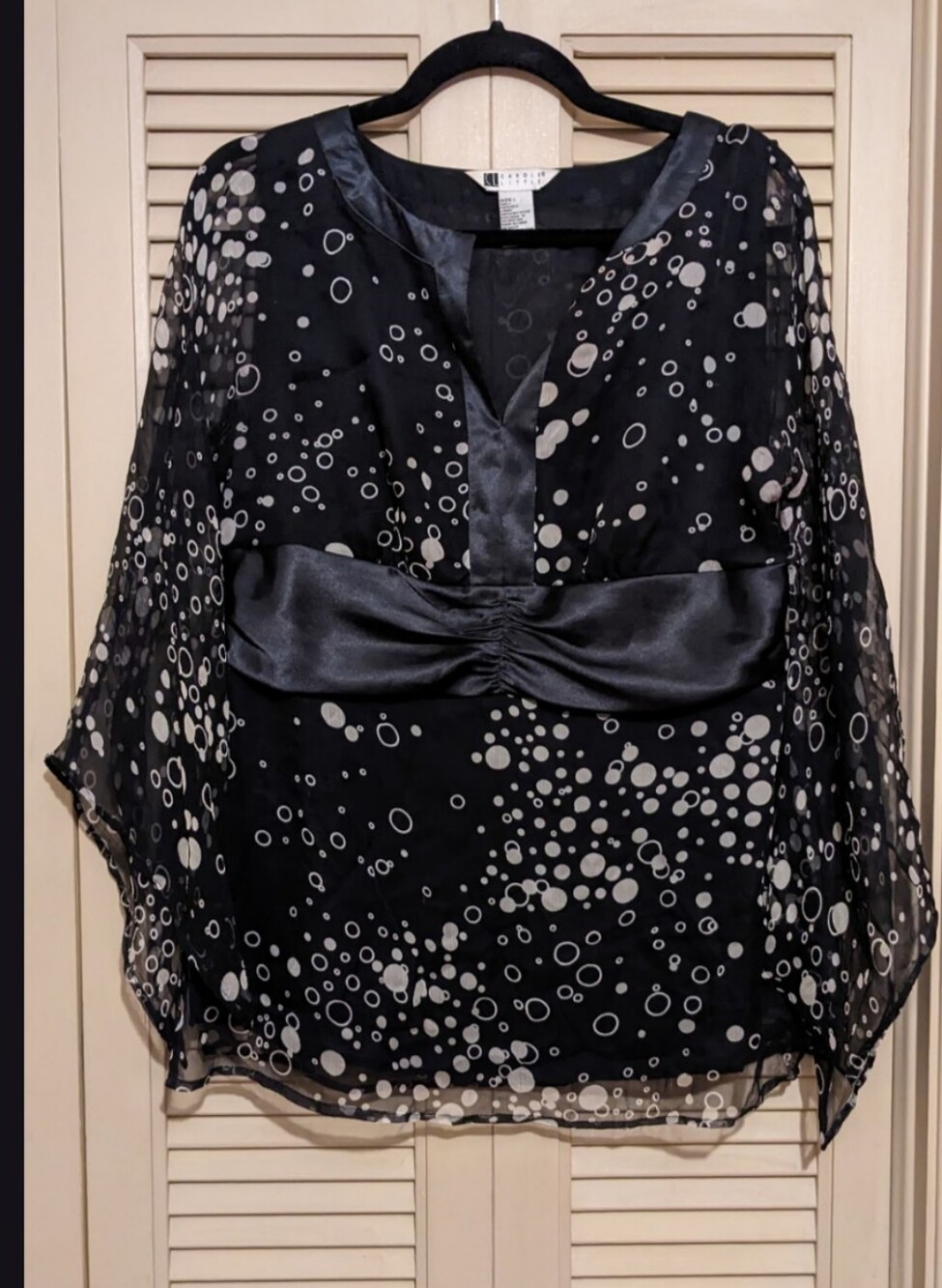Silk Black and White Blouse @size L
